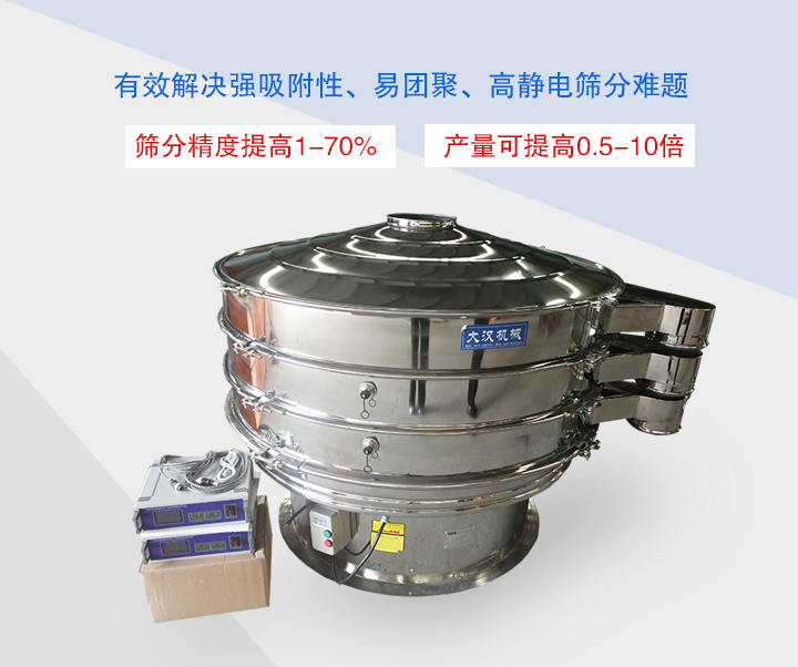 超聲波振動(dòng)篩主要用于篩分粘性強(qiáng)、高靜電、易團(tuán)聚的精細(xì)粉末